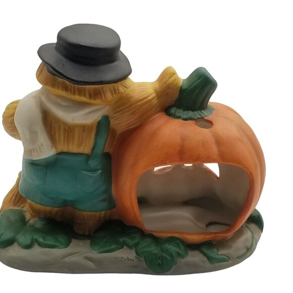 Vintage Halloween Candle Holder Jack O Lantern Scarecrow - Picture 5 of 10